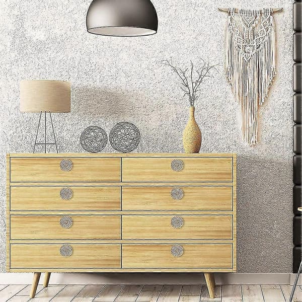 Boho Rattan Dresser Knobs Round Wooden Drawer Knobs Handmade Woven Basket And Screws For Boho Furniture
