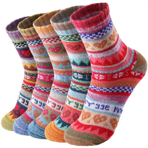 5-pack knitted socks winter gift warm wool socks thick socks - heart pattern chunky knit