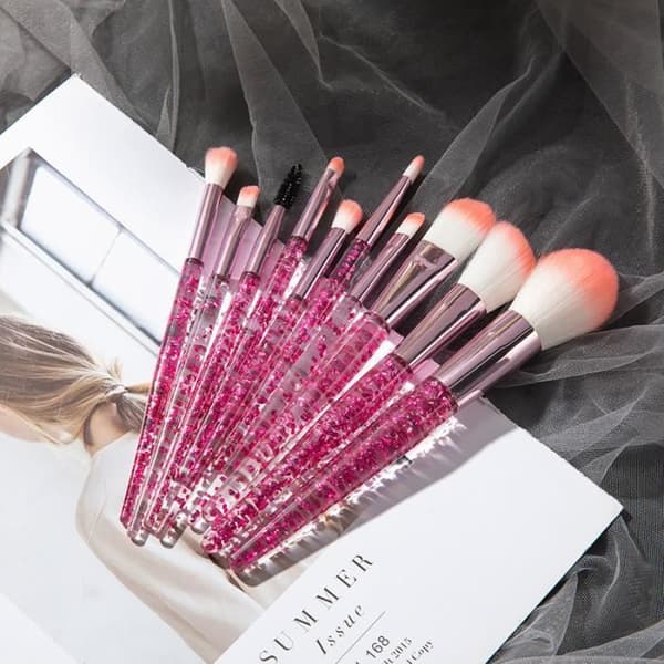 Glittering Purple - 10-piece Crystal Glitter Makeup Brush Set, Glitter, Cosmetic Powder[DB]