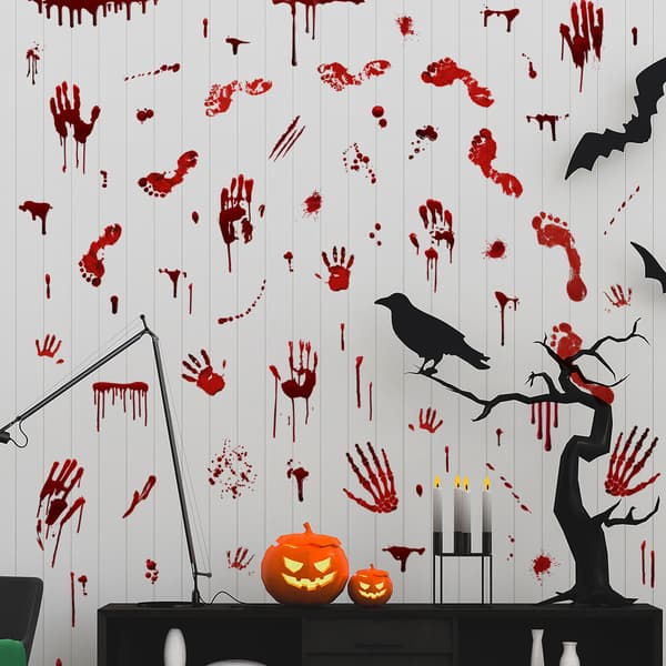 Halloween-dekor vinduesmærkater, blodige håndaftryk Halloween Wal