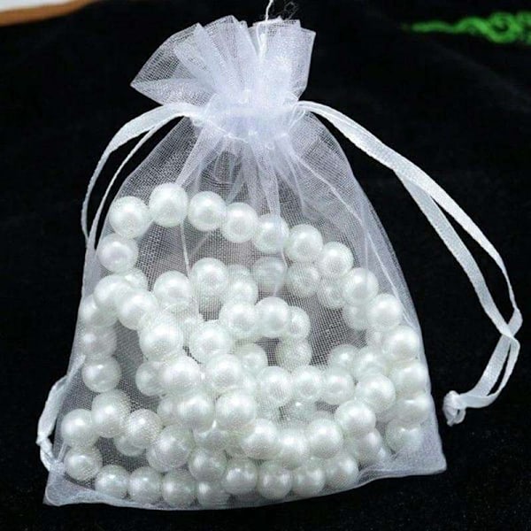 100 st Organzapåsar, 9 x 7 cm - Handsydda vita Vit White