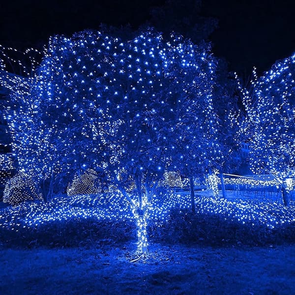Solar Powered Net String Lights 192 LED Waterproof with Remote Control for Garden Patio Party Christmas Holiday 3 x 2 m Blue