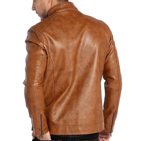 Herr läderjacka med ståkrage Motorcykel ytterkläder brun brown XL