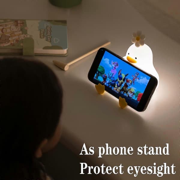 And natlampe i silikone med blødt lys, dæmpbar LED-and, genopladelig sengelampe med touch-funktion til søvn/studier/belysning på badeværelset