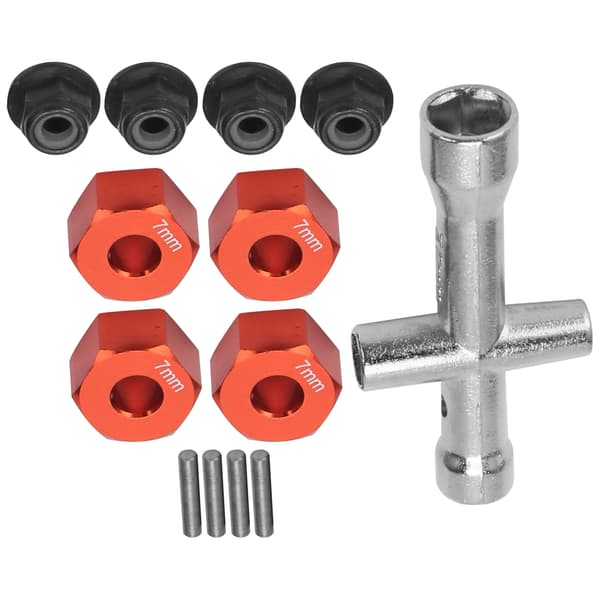 12 mm kuusikulmainen pyörännavan sovitin 7 mm paksu M4 laippalukkomutterit ristiavainsetti 1/10 RC-autoon, punainen