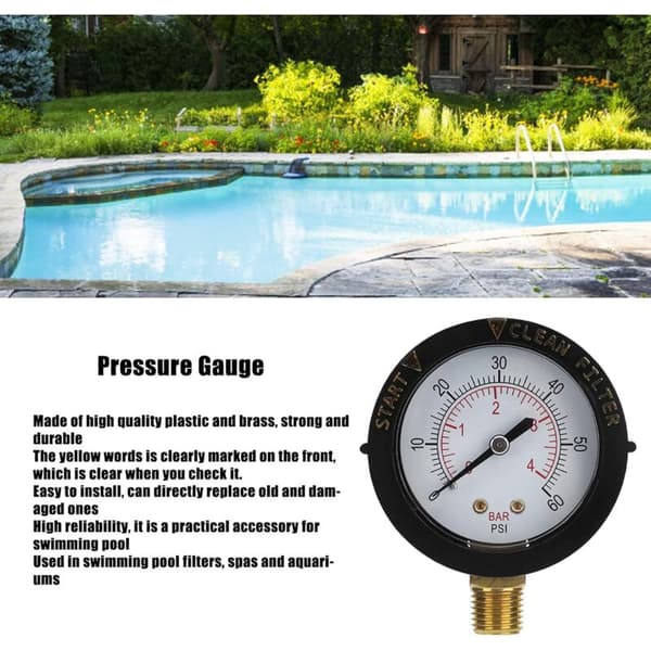 Pool Pressure Gauge 0-60 PSI G1/4 Male Thread High Reliability Easy Installation Compatible with Pool Accessories