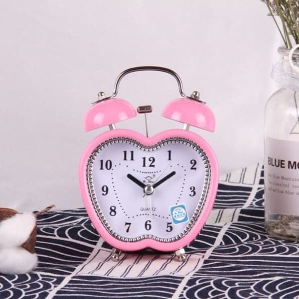 Children's Cartoon Apple-shaped Bedside Silent Table Clock with Metal Bell D