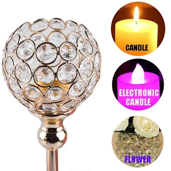 Glass Crystal Beads Hollow Wedding Party Candlestick Decor Lamp Base Home Retro Gold 300