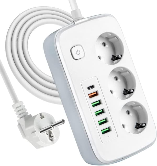 3-vägs grenuttag med 5 USB-portar och USB-C, 2 meter förlängningskabel-FY-