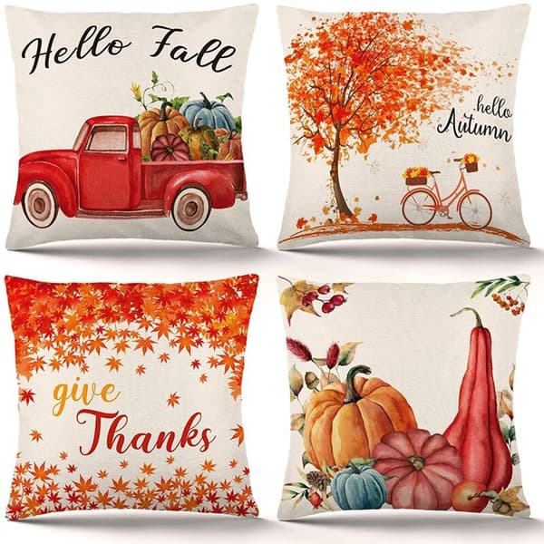 Höstkuddfodral Höstpumpa Kuddfodral Semester Rustikt Linnekuddfodral för Soffa Soffa Thanksgiving Dekorationer
