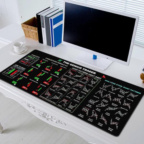 Stock Market Invest Day Trader Trading Mouse Pad Chart Patterns Cheat Sheet Large Computer Mouse Mat Desk Pad With Stitched Edges