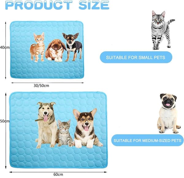 Kølemåtte til hunde og katte, Kølemåtte til kæledyr, Kølepude, Kølemåtte til katte og små hunde – Selvkølende, Blå/Grå 40*30CM