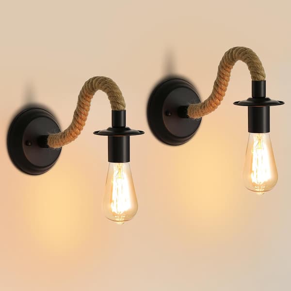 2-pack Wall Lamp, E27 Hemp Rope Retro Adjustable Wall Light for Corridor Living Room Bedroom Cafe Bar Loft (Bulb Not Included)