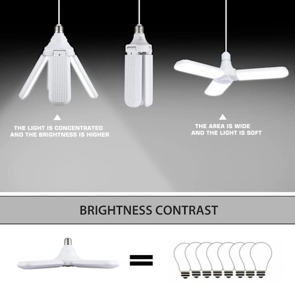 Superstærke LED-pærer til foldbare husholdninger, 45 W med 3200 LM lysstrøm, justerbart vinkeldesign, hul trykstøbt varmeafledning