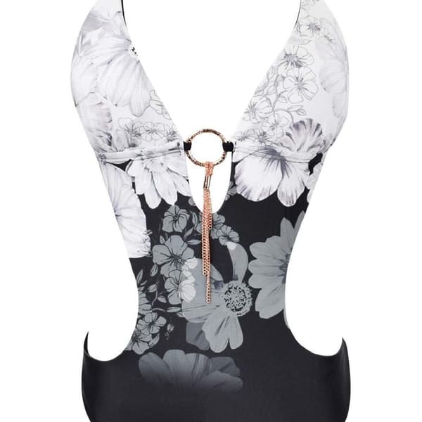 One-piece swimsuit with V-neck, halterneck and cut-out triangles