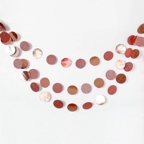 Glitter Rose Gold Circle Dots Garland Party Decorations Paper Polka Dots Hanging Streamer String