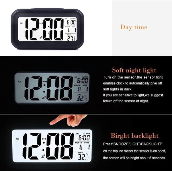 Upgraded Digital Alarm Clock, 4.3\" LED Display with Temperature, Portable with Battery Operated Alarm Clocks for Bedside Table
