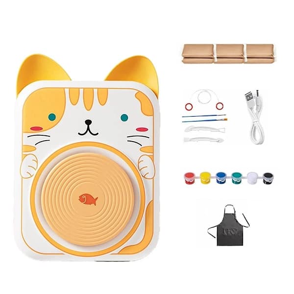 Children's Pottery Wheel - Clay Sculpting Tools and Painting Set, DIY Kit for Beginners, 6-Pack Modeling Clay, Craft Kit