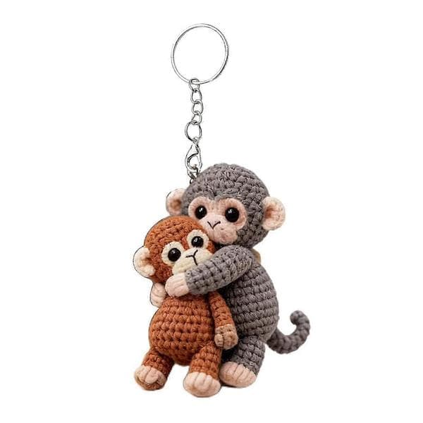 Crochet Monkey Keychain – Hand-Knitted Cute Bag Charm – for Backpack Handbag Emotional Support Gift