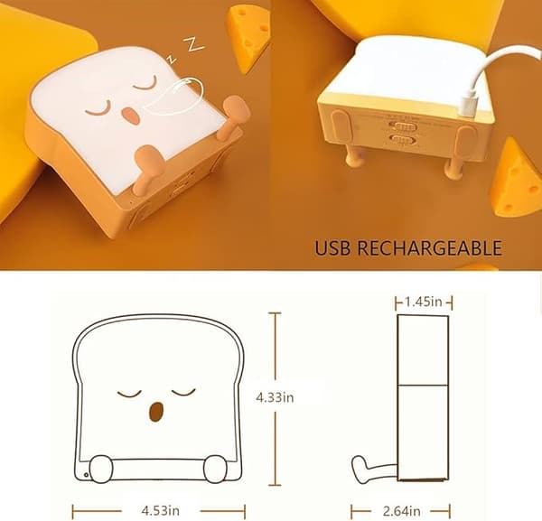 Cute Toast Bread LED Night Light with Rechargeable and