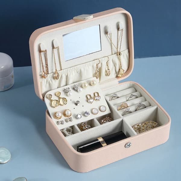 Small Portable PU Leather Travel Case Organizer Box Holder Storage Boxes with Earring Plate B