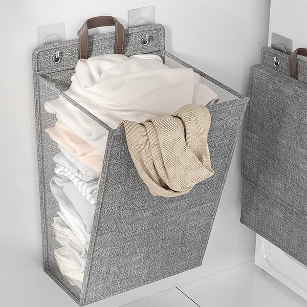 Wall Mounted Laundry Hamper Foldable Dirty Clothes Basket Space Saving Collapsible Laundry Basket for Shoes Socks Towels Grey Large Size