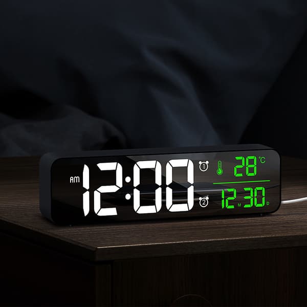 Black Digital Alarm Clock, Wall Clock Morning Alarm Clock LED Di