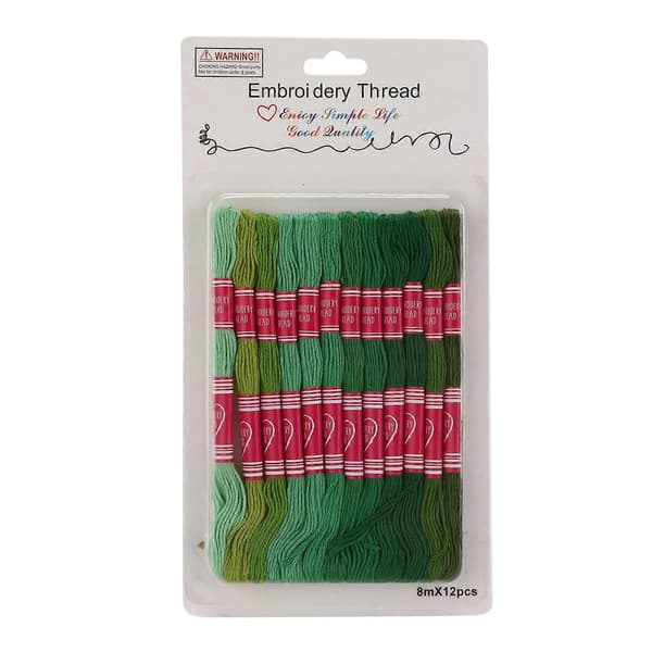 12 stk. broderitråd gradient lys farve polyestertråd til broderielskeres gruppehåndværk (grøn serie)