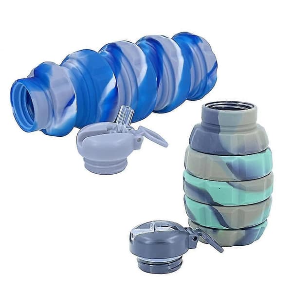 500ml Silikon Granat Vattenflaska Utomhus Ridning Vikbar Vattenkopp Bärbar Kamouflage Strid Vattenflaska grön