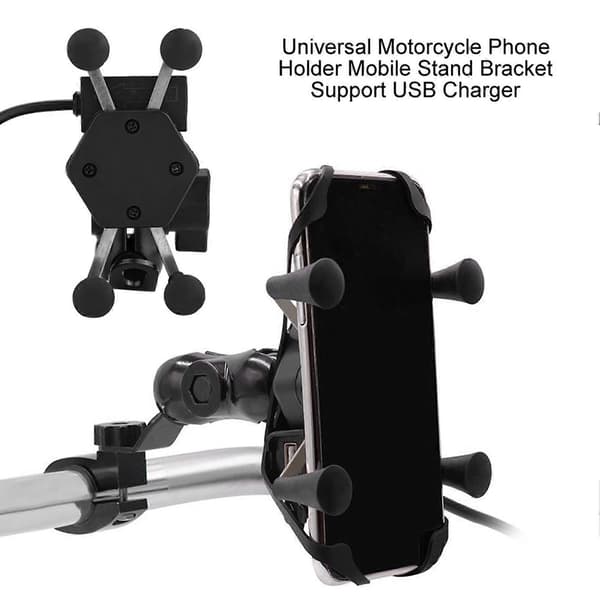 Universal Motorcycle Phone Holder Mobile Stand Bracket Support USB Charger