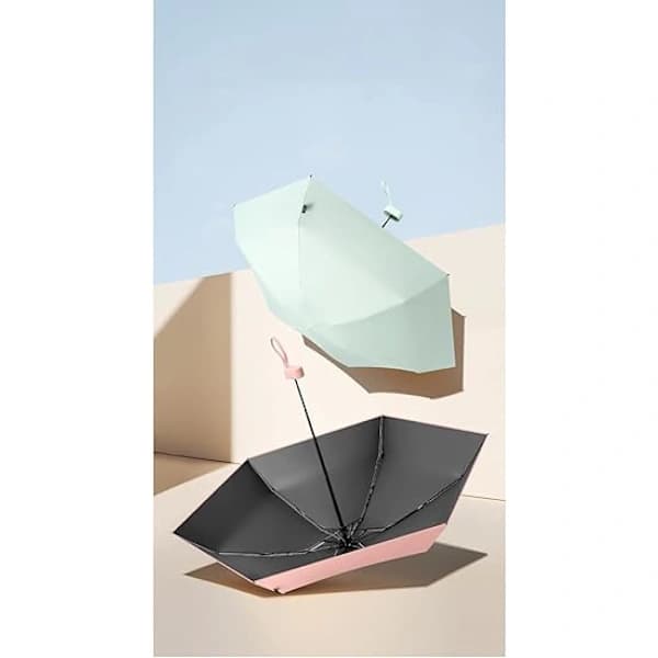 Mini reise paraply, lett kompakt UV-beskyttelse sol- og regnparaply med etui for veske og reise, beige