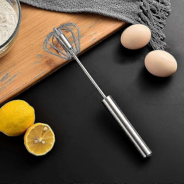 Stainless Steel Egg Whisk, Rotating Semi-Automatic Egg Beater, Makes Stirring Easy (santanxing)