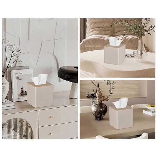Napkin Box Square PU Leather Napkin Box Holder for Dressing Table Bathroom Decor Beige-Perfet