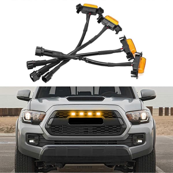 4 stk LED frontgrilllys, ravfarget linse, IP67 vanntett erstatning for Tacoma TRD Pro 2016-2020