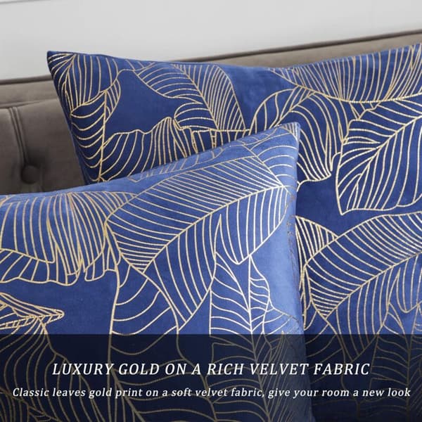 Kuddfodral 45 x 45 cm Sammet Guld Blad Kuddfodral Blå Dekorativ Kuddfodral Överkast Kudde för Soffa Sovrum Vardagsrum Set om 2