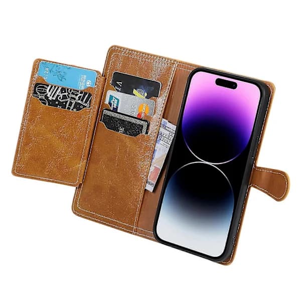 For iPhone 15 Lommebok Etui Glidelåslomme Støtsikker PU Lær Shell Flip Stativ Telefon Deksel
