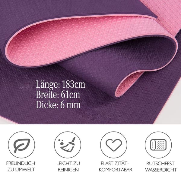 TOPLUS yogamåtte: Polstret og skridsikker, inklusive bærestrop