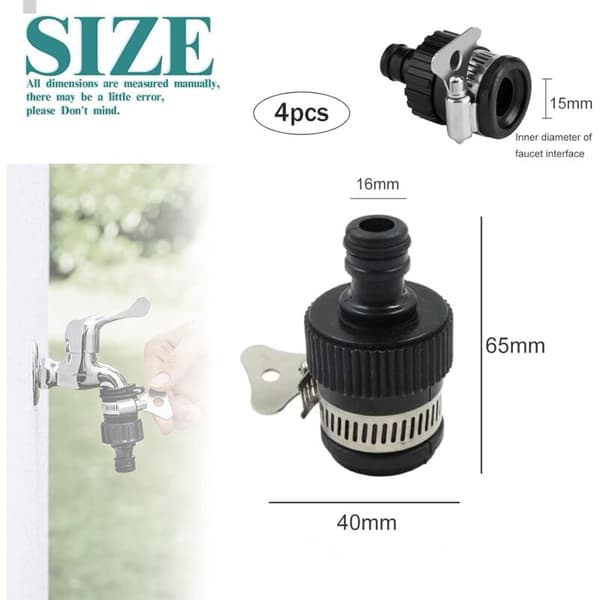 4 stk. universel vandhaneadapter til 14-24 mm diameter vandhaner og haveslanger