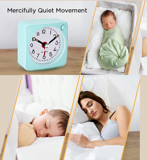 Travel-Packed Analog Alarm Clock, Ultra Small Clock with Snooze and Light Function, Super Silent Non-Ticking, Battery Operated