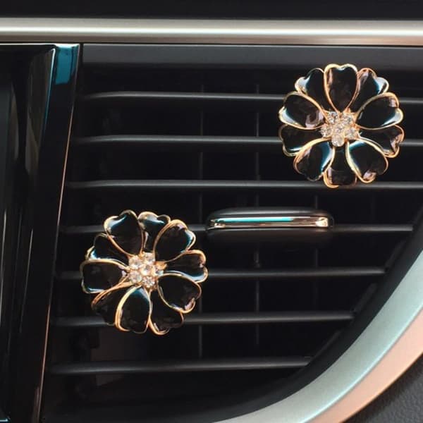 2-pack Daisy Blommor Biltillbehör Söta Bil Luftarom Bling Diamond Luftventilationsklämmor Bilinredning (Rosa)