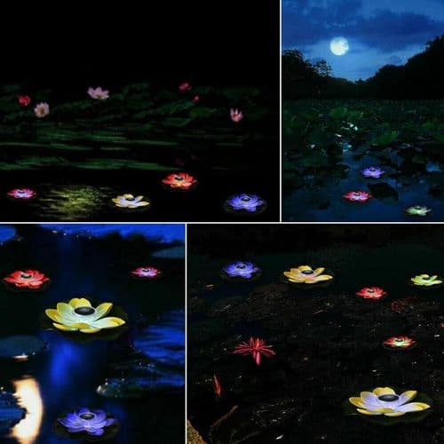 Solcelle LED Lotusblomst Flytende Dam Basseng Nattlys