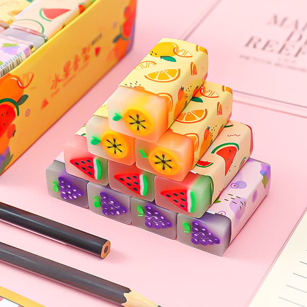 6 Pieces Fruit Erasers, Cute Soft Erasers Colorful Erasers, Kawaii