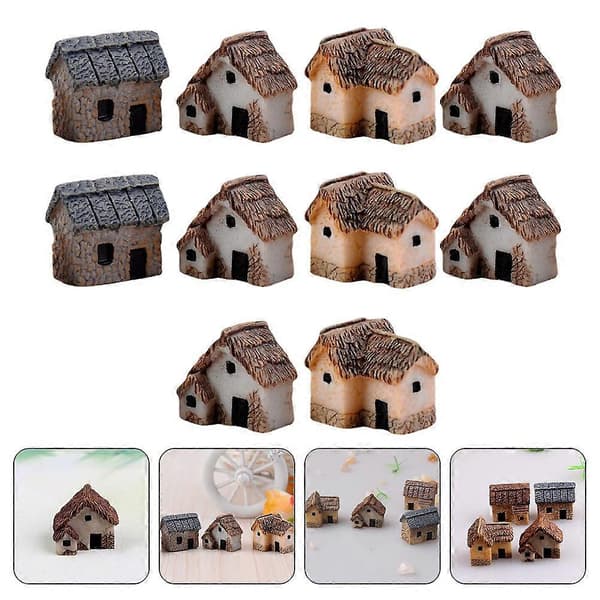 10 st Mini House Ornaments Resin House Mini Home Micro Landscape Random Style
