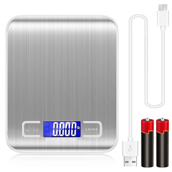 Digital Kitchen Scale, 5kg Food Scale, Stainless Steel Cooking Scale with USB Rechargeable