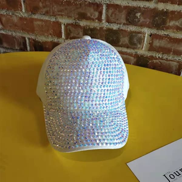 Baseballcaps for kvinner med rhinstein og paljetter, glitrende snapback-caps, hvit