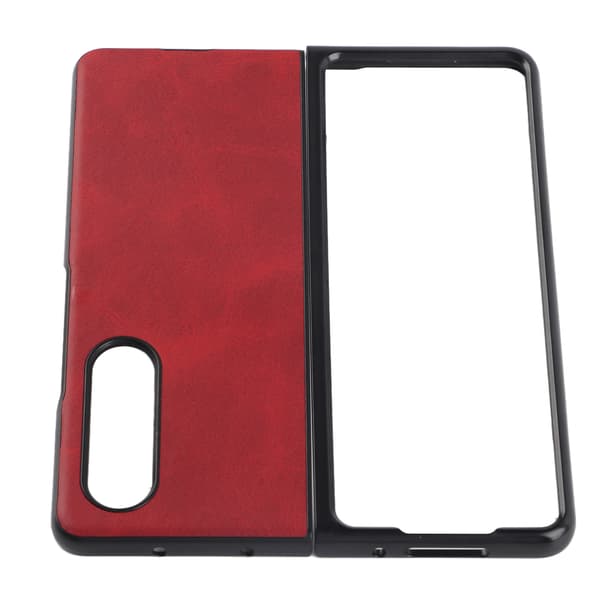Hard Leather Case for Samsung Galaxy Z Fold 3 Mobile Phone Anti-scratch Shockproof Cover Red