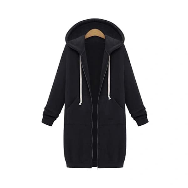 /NN/ Hettegenser med glidelås, lang, plus size svart{f2} svart 4XL