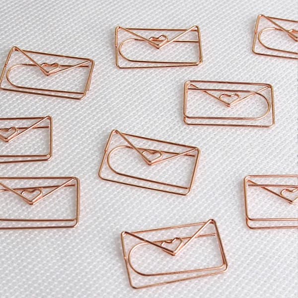 20 stk. Roségull Mini Permklemmer - Spesialformede binders av rustfritt stål for kontorbruk