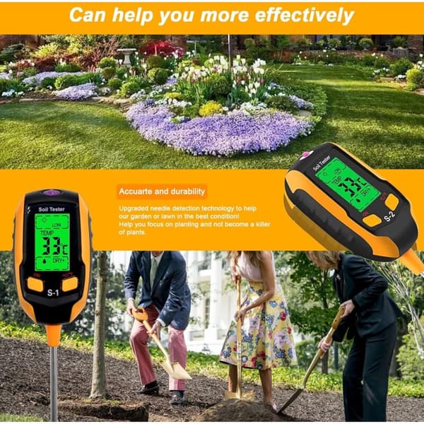 Soil PH Meter, 4 in 1 Digital Soil PH Tester, Soil Moisture Light PH Temperature Tester, Soil Tool Kits Gardening for Plant Care