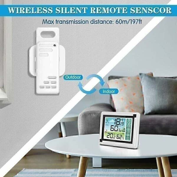 Wireless Weather Station with Outdoor Sensor Digital Thermometer and Hygrometer Indoor Outdoor Adjustable Backlight with Large LCD Screen for Home